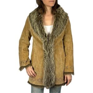 VINTAGE Y2K DB STUDIOS PENNY LANE STYLE SUEDE LEATHER REVERSIBLE FAUX FUR JACKET